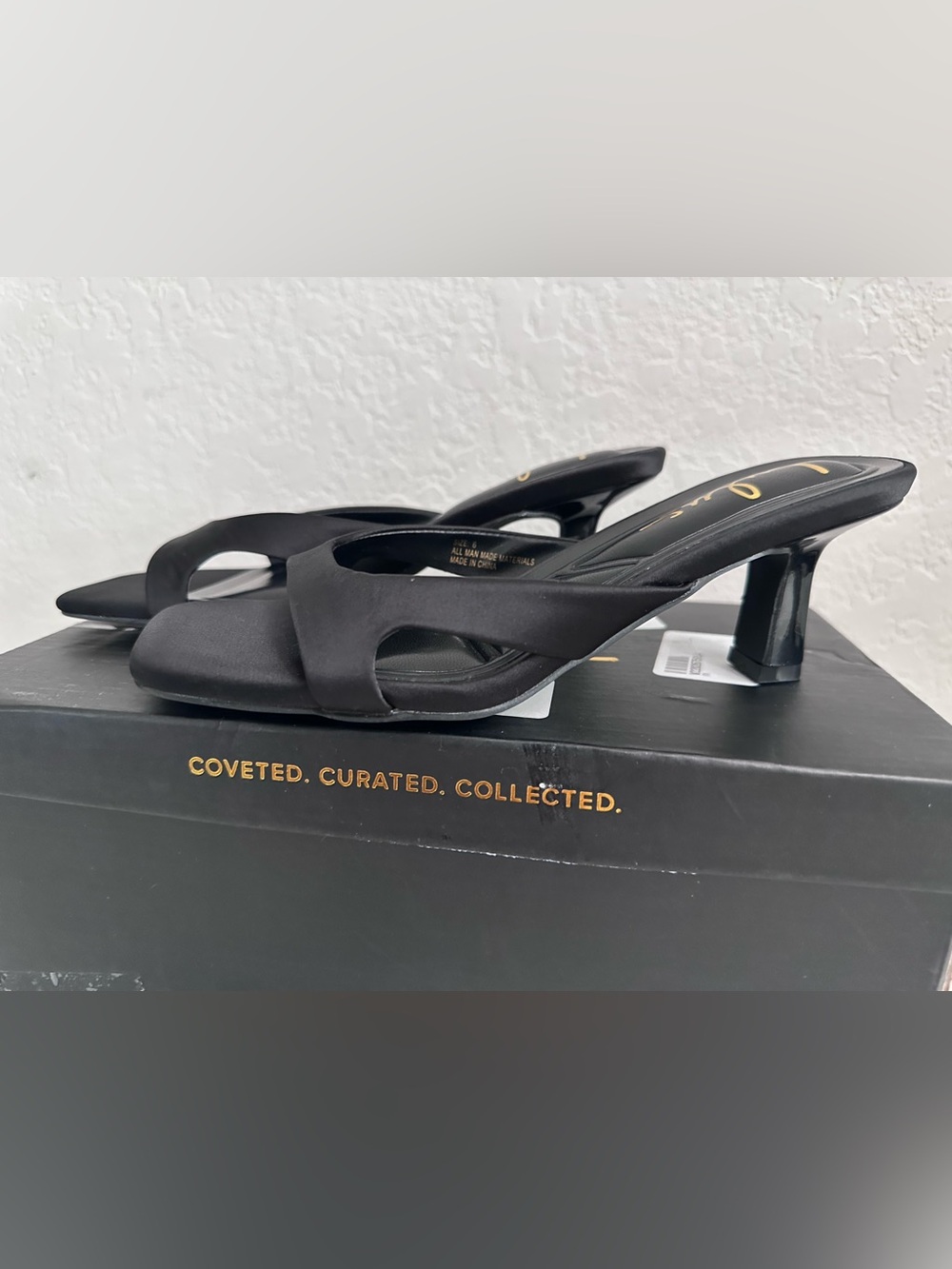 Lulus Mirzam Black Satin Kitten Heel Slide Sandals Size 6 - Picture 3 of 12